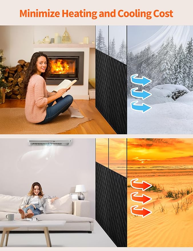 Magnetic Thermal Insulated Door Curtain for 72"x 80" Doors, Visible Door Cover for Heat Insulation, Magnetic Closure Thick Draft Blocker Blanket for Doorway to Keep Warm in Winter Cool in Summer