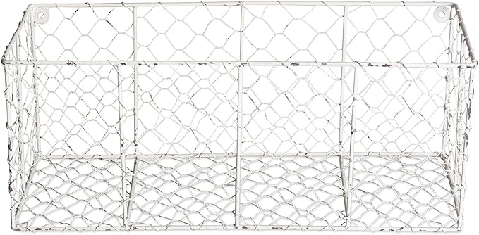 DII Chicken Wire Collection Farmhouse Vintage Wall Baskets, Medium Basket, White