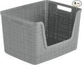 Curver Set of 4 Large 18L Easy Access Jute Decorative Plastic Organization and Storage Baskets - Perfect Bins for Home Office, Closet Shelves, Kitchen Pantry and All Bedroom Essentials, Grey