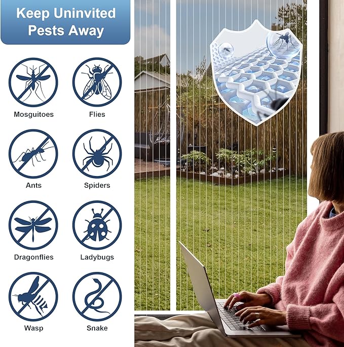 Magnetic Screen Door Mesh 38" x 82" - Fits 36" x 80" Door Size, Works for Patio, Sliding Door, Keeps Bug Mosquito Out, Fresh Air Flow, White