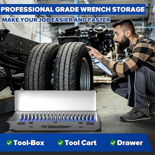 40PCS Modular Wrench Organizer - Wrench Tool Organizers for Tool Drawer Storage, Wrench Storage Set with Metric & SAE Label, Wrenches Rack Tool Gift for Professional Mechanics Men, Black & Blue