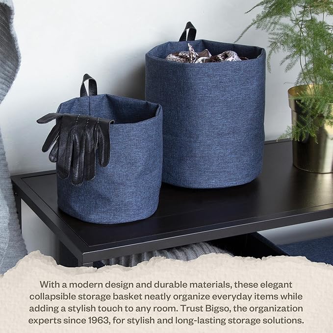 Bigso Soft Hang Around Hanging Storage Basket Large | Hanging Wall Basket for Organizing Everyday Necessities | Collapsible Wall Hanging Storage Basket for Closets | 8.7″x8.7″ | Large | Blue