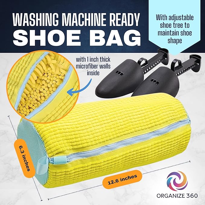Shoe Washing Machine Bag for Washer & Dryer - 2 Pack Laundry Shoe Bag for Washing Machine - Sneaker Washing Machine Bag with Zipper - Reusable Shoe Laundry Bag for Tennis Shoes & Trainers - Yellow