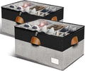 Shoe Organizer for Closet, Foldable Shoe Storage Bins with Clear Cover, Space Saving Shoes Holder with 4 Handles, Large Adjustable Shoe Box Storage Containers, Fits 12-24 Pairs, 2 Pack, Black