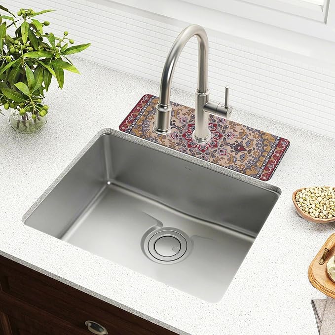 Kitchen Sink Splash Guard Sink Faucet Mat Faucet Handle Drip Catcher Drain Mats for Kitchen Bathroom Countertop Absorbent Dish Drying Mat Pad 2pack 14.7x5.4Inch Boho Retro Tan Red