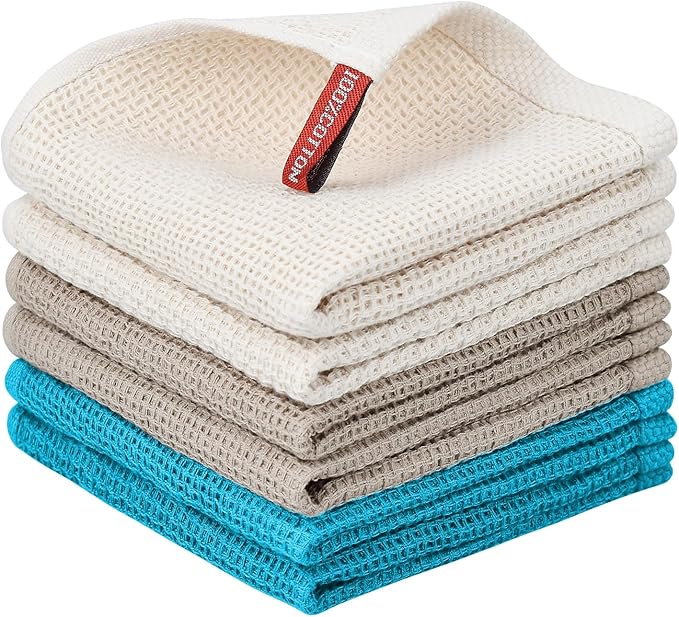 Nialnant 6 Pack Kitchen Towels, 100% Cotton Dish Cloth for Washing Dishes, Absorbent Quick Drying Dish Rags, Multipurpose Cleaning Rags-12x12 Inches