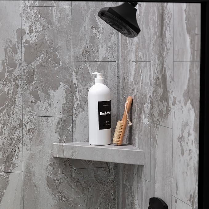 Palisade Vinyl Waterproof Corner Shower Shelf in Smoky Sky/Urban Slope