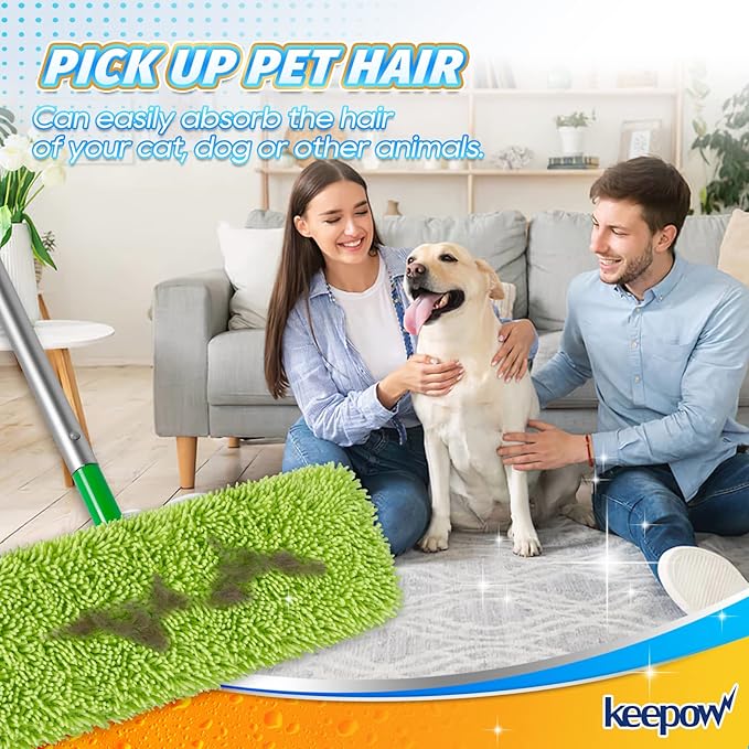 KEEPOW Reusable XL Wet Pads Refills for Swiffer XL Mop Sweeper, X-Large Dry-Sweeping / Wet-Mopping Microfiber Cloths for Surface/Hardwood Floor Cleaning, 2 Pack