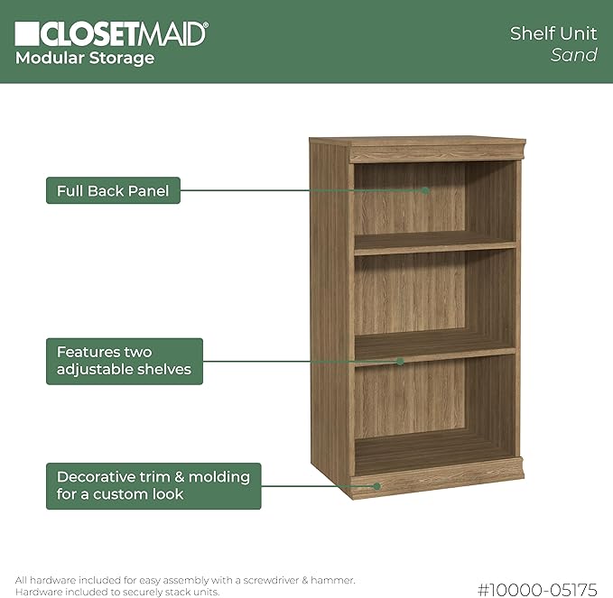 ClosetMaid Modular Storage Stackable 3-Shelf Unit, Sand