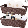 Plastic Wicker Storage Baskets - Toilet Tank & Bathroom Baskets, Woven for Organizing, Brown, 15¾" x 6¾" x 4¾", 2-Pack