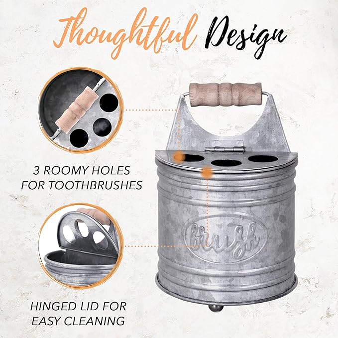 Autumn Alley Rustic Bathroom Accessories Set - Farmhouse Bathroom Soap Dispenser and Toothbrush Holder Set - Western Bathroom Accessories, Farmhouse Decor for Bathroom Countertop, Galvanized Grey