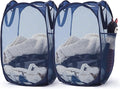 TECHMILLY Upgraded 105L Collapsible Mesh Pop Up Laundry Hamper with Sturdy Handles and Side Pocket - Portable Foldable Clothes Baskets for Dorm, Bathroom & Travel Storage (Blue Plus, 2 Packs)