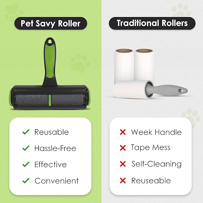 pet savy Pet Hair Roller - Compact and Lightweight Lint Roller for Pet Hair - Reusable Dog & Cat Hair Remover with Electrostatic Adsorption for Gentle and Efficient Cleaning