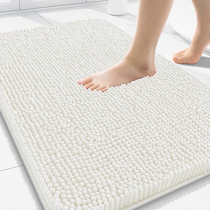 Arotive Bathroom Rugs 34x21, Extra Soft Absorbent Shaggy Chenille Bath Rugs, Machine Washable Rubber Backing Non-Slip Bath Mats for Bathroom Floor Tub and Shower, Home Decor Accessories, Ivory