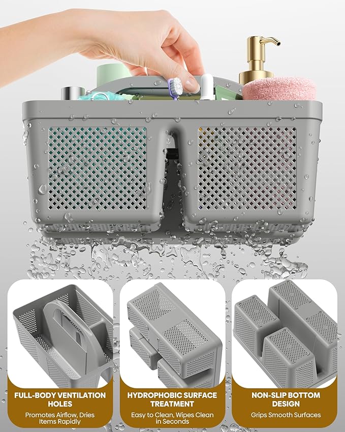 MLIKLU 4 Pack Portable Shower Caddy, Integrated Handle, Reinforced Plastic, Quick-Dry Ventilation Holes, Multi-purpose Storage Basket for Home, Dorm and Bathroom, Kitchen, Under Sink Storage, Black
