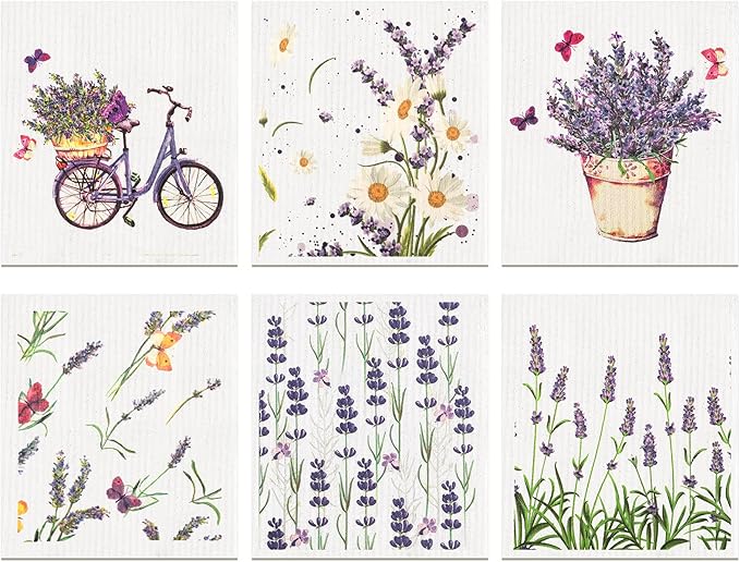 6 Pcs Swedish Kitchen Dish Towels Kitchen Cloths Reusable Sponge Cleaning Cloths Absorbent Dish Cloth Quick Drying Washable Cleaning Wipes No Odor Hand Towel (Lavender)