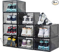 9 Pack X-Large Shoe Organizer, Thicken&Sturdy Shoe Storage Box with Clear Magnetic Door, Stackable Shoe Box with Solid Plastic, Shoe Organizer for Closet (Black)