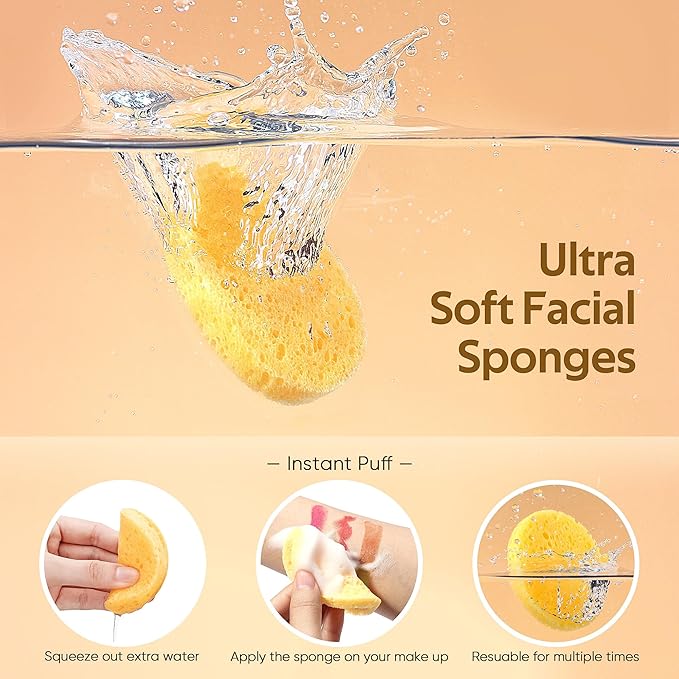 50-Count Compressed, GAINWELL Cellulose, 100% Natural Cosmetic Spa Sponge for Facial Cleansing, Exfoliating Mask, Makeup Removal