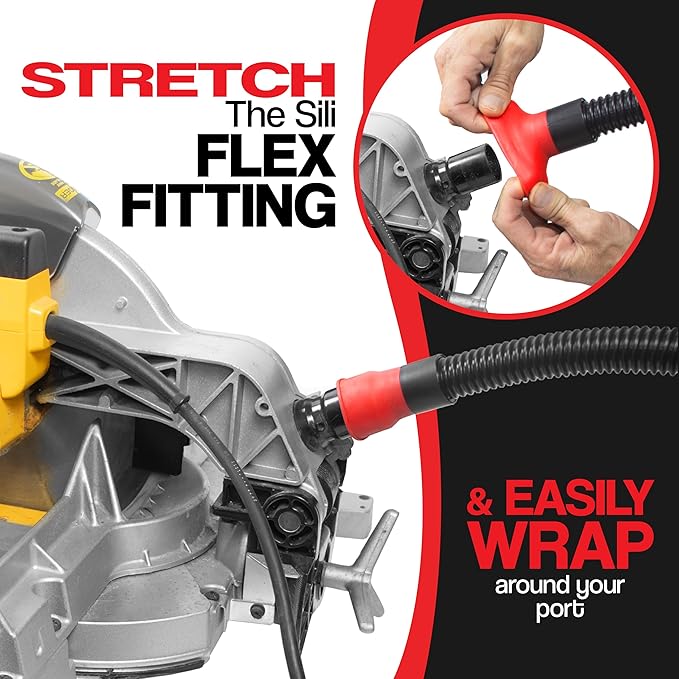 10 Foot Long Dust Collection Power Tool Hose Kit with 8 Attachments for Multiple Types/Brands of Power Tools and Work Shop Vacuums Featuring Sili Flex Fit Fittings (Hose w/ 8 Fittings)
