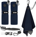 Magnetic Golf Towel, 2 PCS Microfiber Golf Towels with Brush and Divot Tool for Men, Industrial Strength Magnet Accessories for Strong Hold to Golf Bags, Carts or Clubs (2 Pack Black)