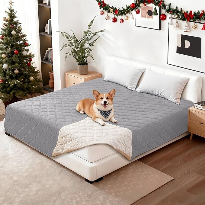 Waterproof Dog Bed Cover, Non-Slip Dog Blanket for Couch, Couch Covers for Dogs Washable, Pet Blanket for Furniture, Pet Bed Mat for Sofa, Car, Pet Supplies (68x82 Inch, Light Grey)