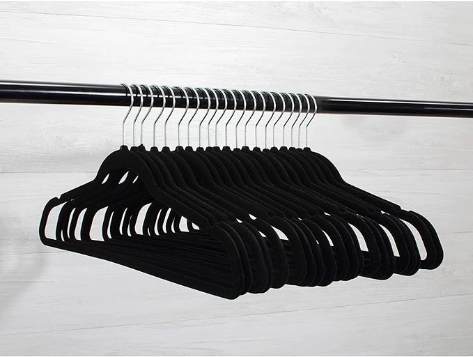 Premium 20 Pack - Ultra Thin No Slip Velvet Suit Swivel Hangers - 21" Extra Wide Strong Velvet Hangers - Space Saving Clothes Hangers - 21x0.2x10 inches (Black)