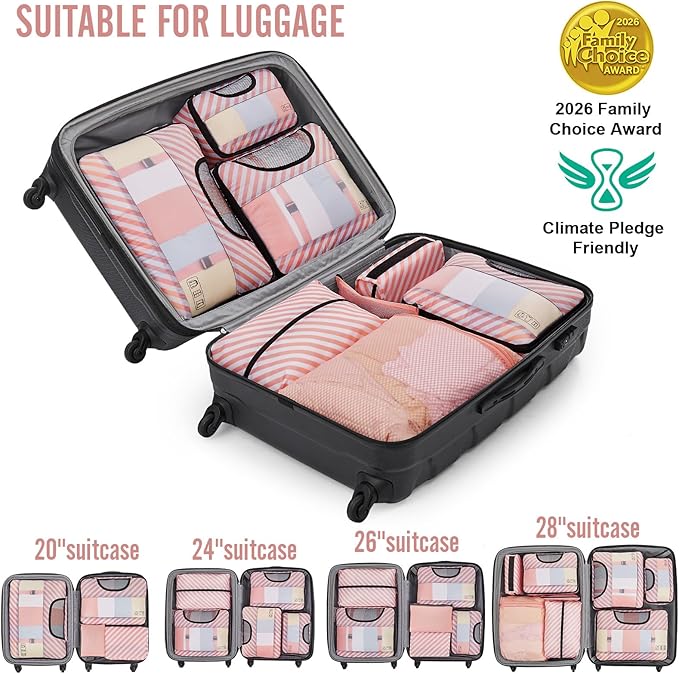 Veken 8 Set Packing Cubes for Travel Essentials, Suitcase Organizer Bags in 4 Sizes, Carry-On Luggage Accessories with Large Laundry & Hanging Toiletry Bag, Must-Have for Airplane, Road Trip & Camping