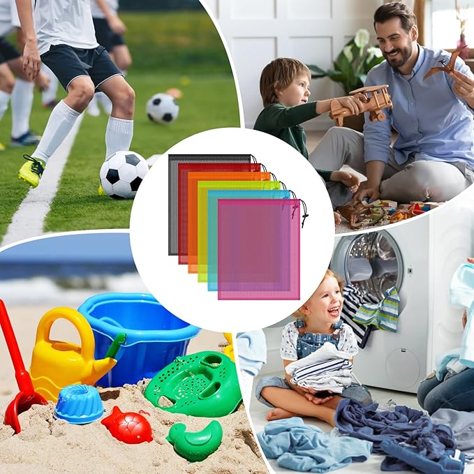 6PCS Multicolor Mesh Bag Drawstring, 14 x 17 Inch Net Bag with Lock, Multipurpose Storage Bags for Gym, Laundry, Balls, Beach and Toys