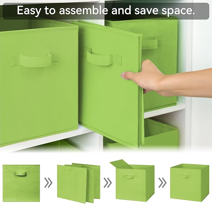 GRANNY SAYS Cube Storage Bins, 11 Inch Cube Storage Organizer, Fabric Storage Bins, Storage Cubes for Shelves, Closet, Light Green, 6-Pack