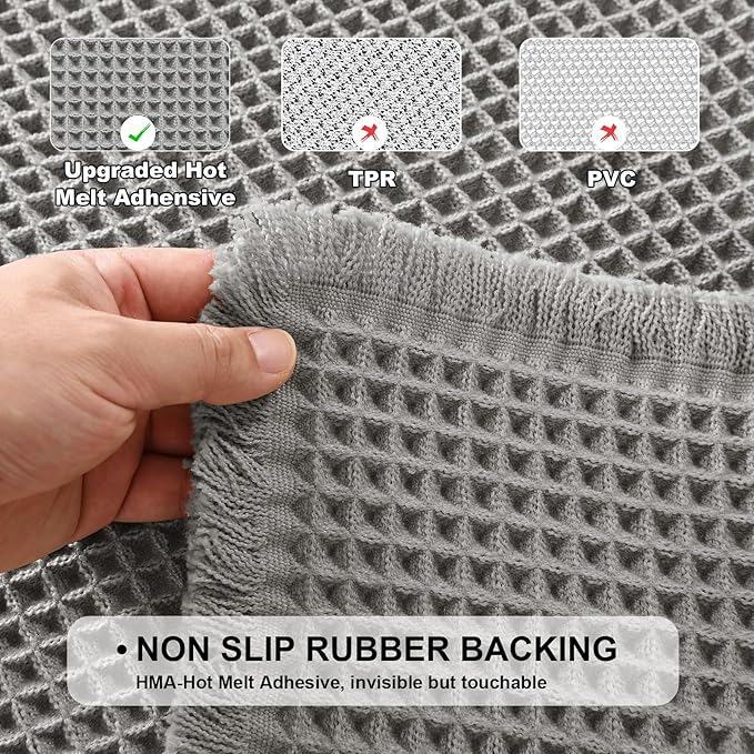 JIUZHEN Set of 2 Waffle Bath Mats Non Slip Waffle Bathroom Runner Rug Washable Boho Runner Bath Rugs Super Absorbent Shower Mat for Bathroom Kitchen Hallway Laundry, 16" x 24" +24" x 48", Grey