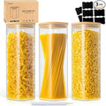 73 Oz Glass Storage Jars with Bamboo Lids - 3 Pack Clear Glass Canisters Square Airtight Stackable Ideal for Pantry Storage Containers Great for Storing Oats Coffee Beans Pasta Flour Rice etc