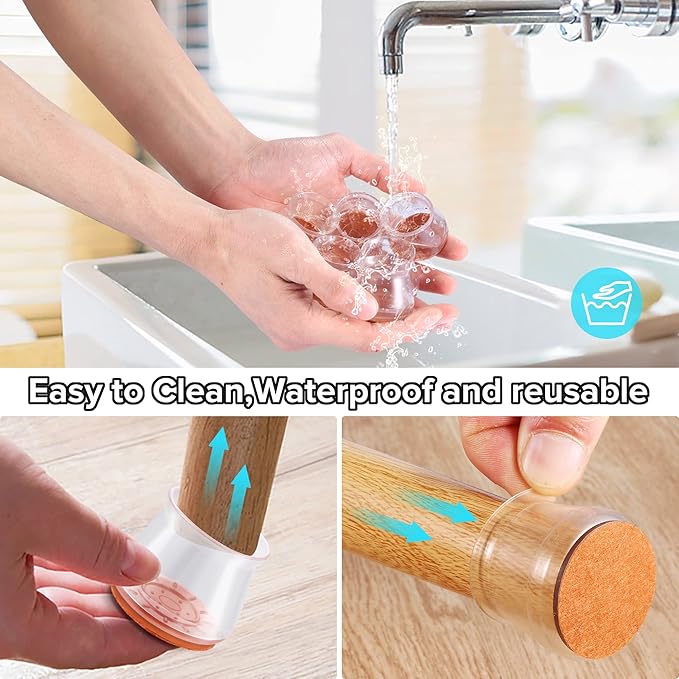32PCS Upgraded Silicone Chair Leg Floor Protectors for Hardwood Floors, Furniture Sliders for Chair Legs, Felt Bottom Furniture Pads, Anti-Slip Round&Square Cap Covers to Scratch and Reduce Noise