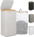 110L Laundry Basket with Lid, Laundry Hamper with Bamboo Handle,Clothes Basket Organizer with Removable Inner Bag for Clothes Toys Towels,Light Grey