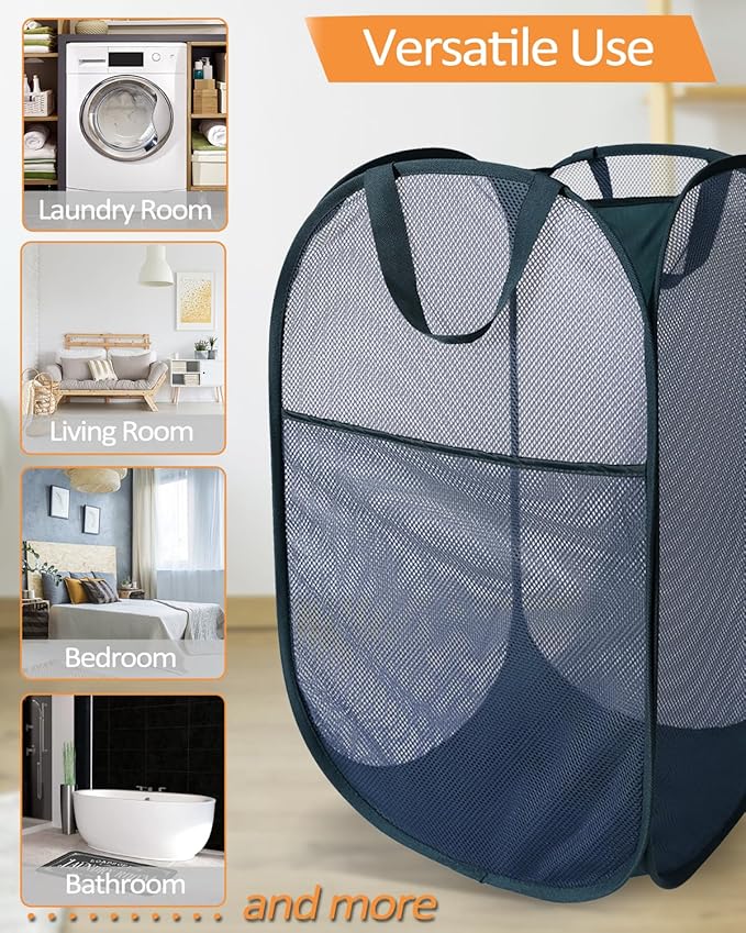 Navy Blue Durable Foldable Laundry Hamper, 22.8 x 14.2 x 14.2 inches