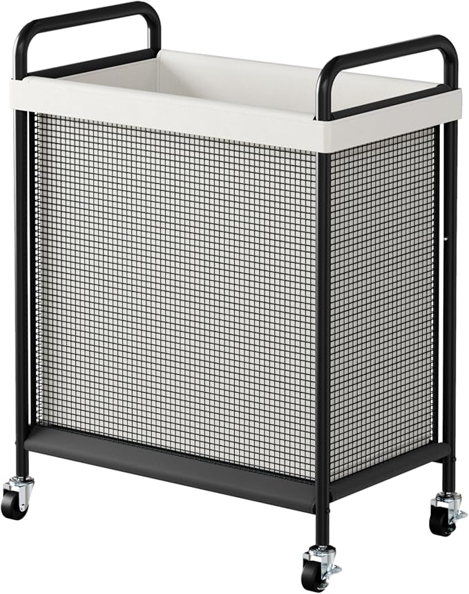 WOWLIVE Rolling Laundry Hamper with Wheels, 90L Laundry Basket with Removable Liner Bag, Laundry Sorter with Metal Handle, Large Capacity Clothes Hamper for Laundry Room, Bathroom and Dorm, Beige