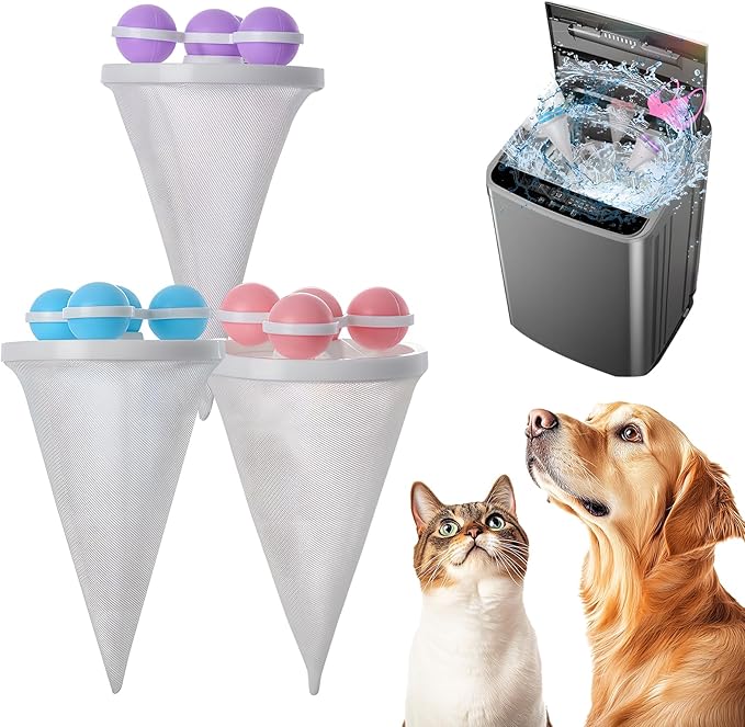Pet Hair Remover for Laundry, 2026 Upgaded 3pcs Floating Hair Filtering Mesh Removal for Washing Machine, Reusable Dog & Cat Hair Remover Tool for Pet Fur, Hair, Lint, Dander from Laundry (Colorful)