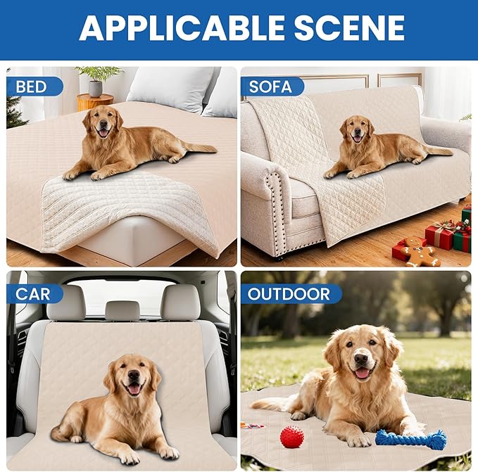 Waterproof Dog Bed Cover, Non-Slip Dog Blanket for Couch, Couch Covers for Dogs Washable, Pet Blanket for Furniture, Pet Bed Mat for Sofa, Car, Pet Supplies (82x120 Inch, Beige)