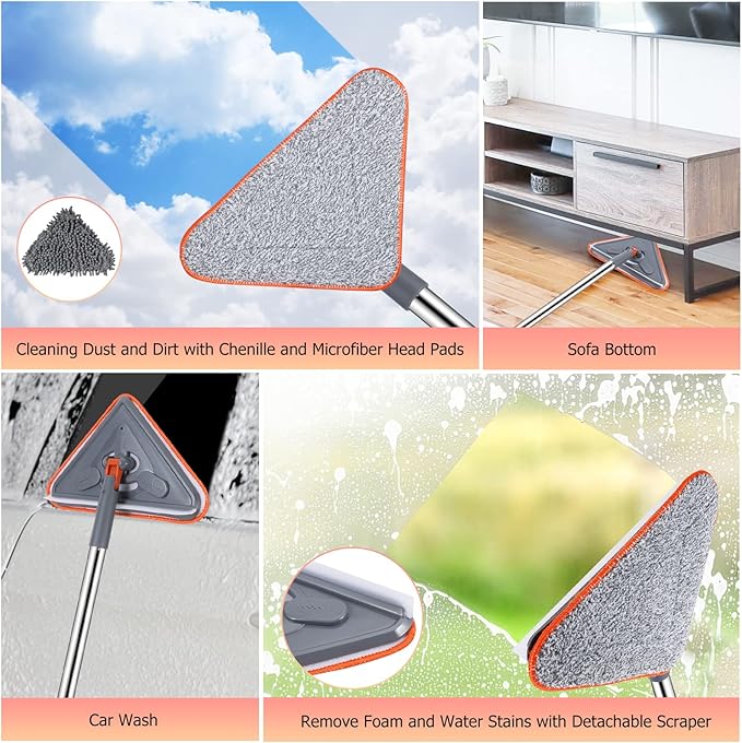 Wall Cleaner 98 Inch Wall Cleaner with Long Handle,HoMerit Wall Cleaner Mop 360° Rotatable Adjustable Cleaning Mop,Ceiling Dust Mop,Wall Cleaning Tool for Walls/Baseboard/Floors,6 Replacement Pads