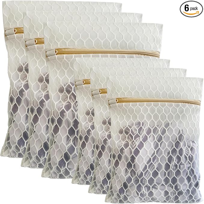6 Pack Laundry Bag, Durable Big Honeycomb Mesh Laundry Bags Suitable for Delicate Clothes Washing (3 Large, 3 Medium) White