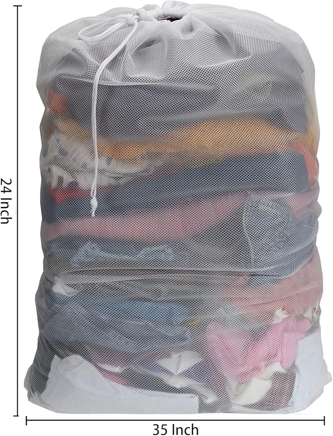 Nicunom 6 Pack Mesh Laundry Bag with Drawstring Closure, 24" x 36" Heavy Duty Extra Large Laundry Bags for Travel, Storage, College, Dorm and Apartment Dwellers, Machine Washable