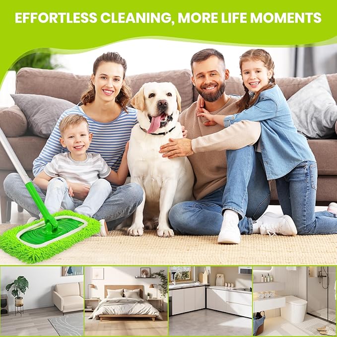 8 Pack Chenille Mop Pads, Reusable Mop Refills for 10''–12'' Flat Mops, Washable Wet & Dry Pads for Hard Floors, Compatible with Swiffer Sweeper Mops