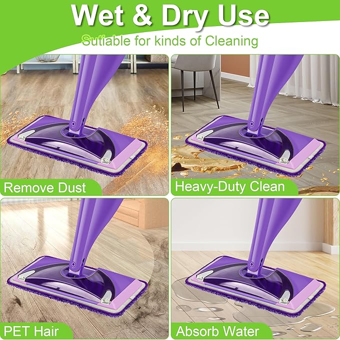 Reusable Mop Pads Compatible with Swiffer Wet Jet Mop, Wet Jet Pads Refills Microfiber Mop Pads Wet & Dry Use Mop Replacement Pad for Swiffer Wetjet Cleaning Supplies-6 Pack