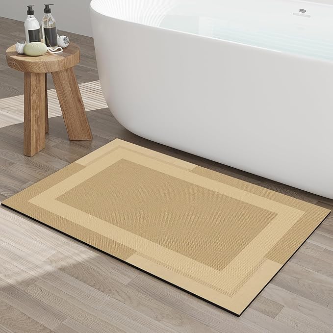 YDKGL Non Slip Bath Mat, Rubber Backing Ultra Thin Bathroom Rugs Fit Under Door Quick Dry Super Absorbent Washable Bath Rug Shower Mat for Bathroom Floor Bathtub Shower Sink, Easy Care Brown 20"x 32"