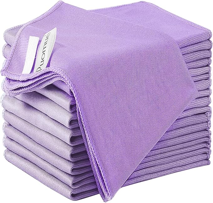 12 Pack Microfiber Glass Cleaning Cloth, 10.8 Inch X 13.8 Inch, Lint Free Quickly Clean Windows, Mirrors, Glasses, Phone Screens, Camera Lenses, Purple