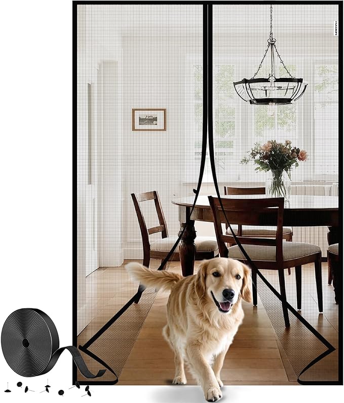 Magnetic Screen Door Mesh with Super Strong Magnets Fit Door Size 48" X 80", Mesh Size 50" X 81" Heavy Duty Door Net Screen for Sliding, French, Single and Patio Doors