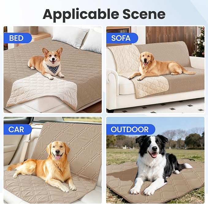 Waterproof Dog Bed Cover Pet Blanket, Soft Couch Cover for Dogs Washable, Non-Slip Dog Blanket Protect Furniture Couch Sofa Car for Puppy Large Dogs Cat (30x53 Inch, Khaki)