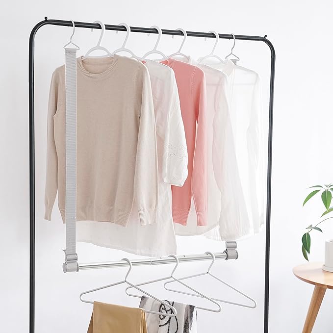 STORAGE MANIAC Hanging Closet Rod, Adjustable Width and Height Closet Hanging Organizer, Space-Saving Clothes Hanging Bar, Closet Extender Hanging Rod Double Closet Hanging Rod, 2 Pack Webbing