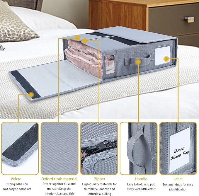 Bed Sheet Organizers and Storage - 8 Pack, Foldable Sheet Cube Storage Container Linen Closet Organizers, Duvet Covers and Pillowcases Storage Box for Bedding Blankets Towels (8 PCS)