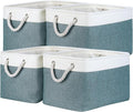 Temary Storage Baskets for Shelves 4 Pack Fabric Rectangle Baskets for Organizing Toys, Clothes, Decorative Bins with Handles (15 * 11 * 9.5"-White&Dark Green)