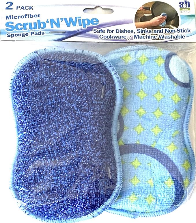 Microfiber Double Sided Scrub & Wipe Sponge Pad for Kitchen & Bath - Safe on Dishes, Sink & Non-Stick Cookware - Reusable Machine Washable Durable & Long Lasting (6pc)